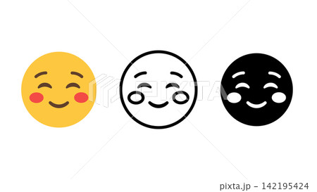 Blushing smile face emoji emotion icon set outline silhouette and color vector isolated on white background Blushing smile face emoji emotion icon set outline silhouette and color vector isolated on white background 142195424