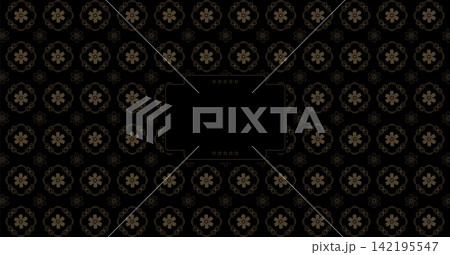 Geometric design with a traditional gold pattern on a black background Geometric design with a traditional gold pattern on a black background 142195547