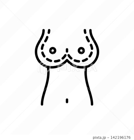 Mastopexy thin line icon. Breast size correction. Plastic surgery. Vector illustration. Mastopexy thin line icon. Breast size correction. Plastic surgery. Vector illustration. 142196176