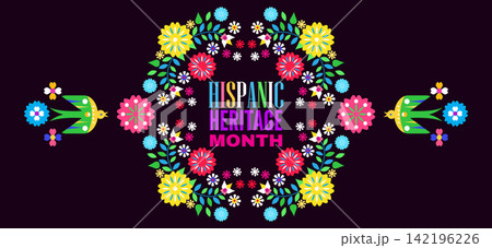 National Hispanic heritage month greeting card with papel picado, guitar Hispanic and Latino Americans culture, event Celebrate annual in United States Vector illustration template background National Hispanic heritage month greeting card with papel picado, guitar Hispanic and Latino Americans culture, event Celebrate annual in United States Vector illustration template background 142196226