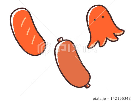 シンプルなウインナーのイラスト素材セット シンプルなウインナーのイラスト素材セット 142196348
