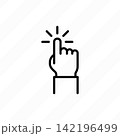 Finger clicking on button, close-up of hand interacting with digital interface, touchscreen technology, online navigation, selection and user interaction. Thin line icon, vector illustration 142196499