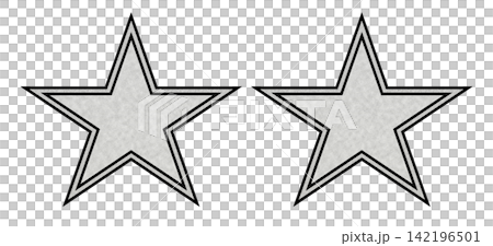 Icon illustration of two stars with silver borders and a silver texture. 142196501