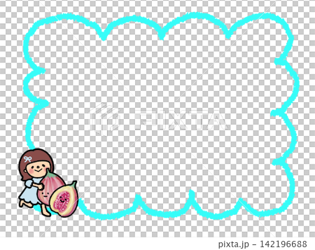 A frame featuring a cute girl with an outward-curled ribbon holding a large fig. A frame featuring a cute girl with an outward-curled ribbon holding a large fig. 142196688