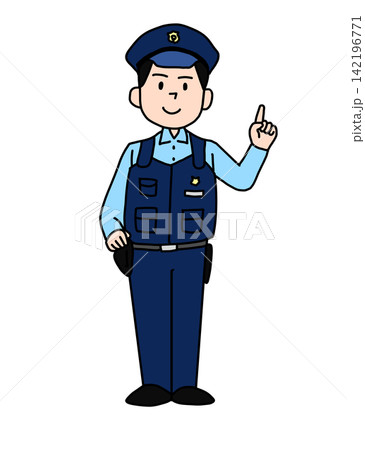 指差しポーズで重要ポイントを示す制服姿の警察官 笑顔 キャラクター 指差しポーズで重要ポイントを示す制服姿の警察官 笑顔 キャラクター 142196771