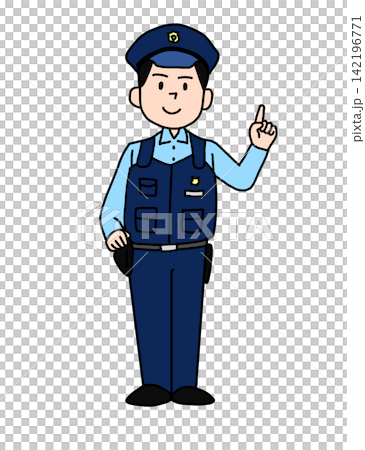 指差しポーズで重要ポイントを示す制服姿の警察官 笑顔 キャラクター 指差しポーズで重要ポイントを示す制服姿の警察官 笑顔 キャラクター 142196771