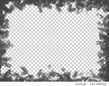 A transparent background frame material surrounded on all four sides by black and gray geometric fragments. A transparent background frame material surrounded on all four sides by black and gray geometric fragments. 142196916