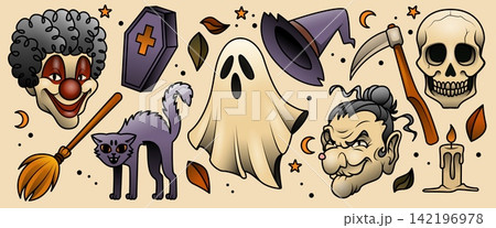 Spooky Halloween icons isolated on background Spooky Halloween icons isolated on background 142196978