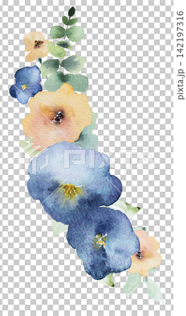 Watercolor bouquet with dark blue and yellow flowers, floral wedding isolated illustration Watercolor bouquet with dark blue and yellow flowers, floral wedding isolated illustration 142197316