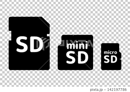 A set of SD memory cards, miniSD cards, and microSD cards. A set of SD memory cards, miniSD cards, and microSD cards. 142197786