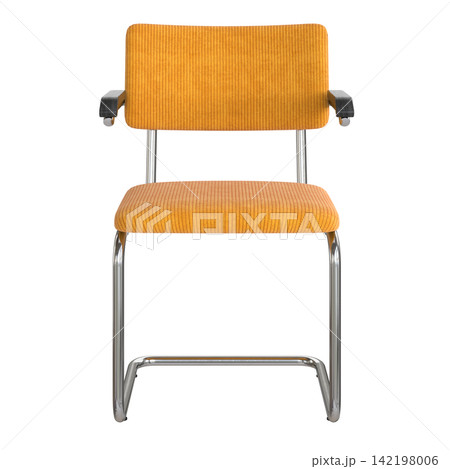 Modern retro vintage armchair with brown leather seat and metal frame Modern retro vintage armchair with brown leather seat and metal frame 142198006