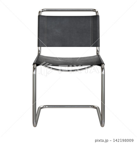 Modern retro vintage armchair with brown leather seat and metal frame 142198009