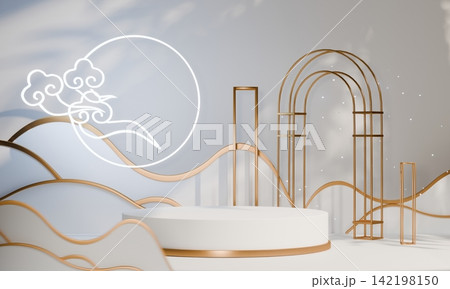 chinese display stand white for cosmetic product on background and decoration chinese style. 3d rendering 142198150