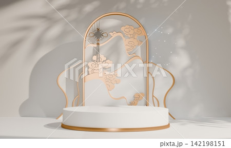 chinese display stand white for cosmetic product on background and decoration chinese style. 3d rendering 142198151