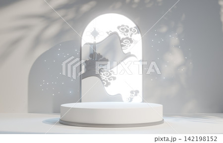 chinese display stand white for cosmetic product on background and decoration chinese style. 3d rendering 142198152
