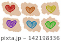 Set of colorful hand-drawn heart shapes on textured beige background, suitable for design, banner, and greeting card. 142198336