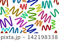 Seamless pattern with hand-drawn, randomly scattered multi-colored zigzag lines on a white background. 142198338