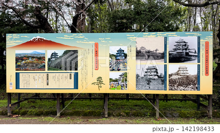 Outdoor historical information board about a Japanese castle Outdoor historical information board about a Japanese castle 142198433