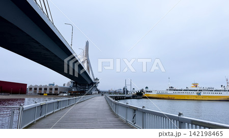 Low Angle View Beneath Aomori Bay Bridge with Copy Space 142198465