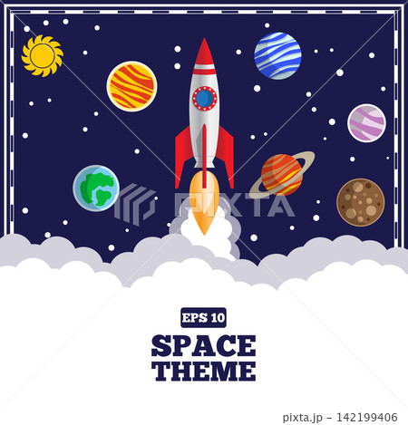 Launching a spacecraft. Vector illustration. Launching a spacecraft. Vector illustration. 142199406