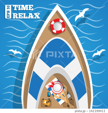 Rest on the yacht. View from above. Vector illustration.  142199411