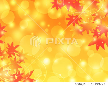 真っ赤な紅葉とキラキラしたオレンジ色の背景イラスト(横)/玉ボケ 光 フレア 真っ赤な紅葉とキラキラしたオレンジ色の背景イラスト(横)/玉ボケ 光 フレア 142199773