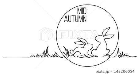Happy Chuseok simple vector poster, banner, background with the moon and Rabbits. Chinese Mid Autumn Festival 142200054