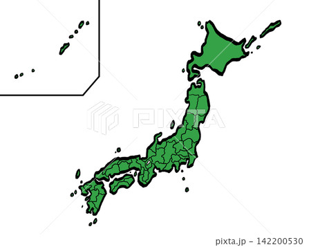 日本地図 都道府県区分 (緑/筆タッチ) 和風 日本地図 都道府県区分 (緑/筆タッチ) 和風 142200530