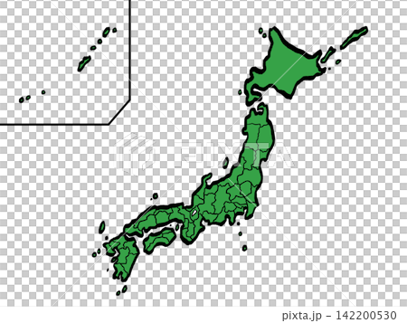 日本地図 都道府県区分 (緑/筆タッチ) 和風 日本地図 都道府県区分 (緑/筆タッチ) 和風 142200530