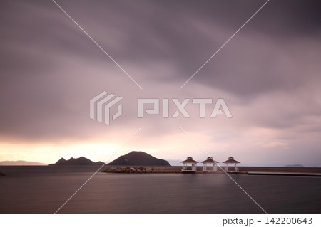 sunset on the beach. Seaside town of Turgutreis and spectacular sunsets. Selective Focus. Long Exposure shoot. tranquility scene. sunset on the beach. Seaside town of Turgutreis and spectacular sunsets. Selective Focus. Long Exposure shoot. tranquility scene. 142200643