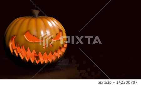 Sinister Glowing Jack O Lantern With Copy Space 3d render. 142200707