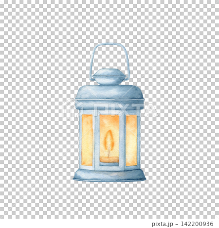Watercolor vintage lantern with burning candle isolated illustration. Hand drawn cozy interior light clipart for Christmas, winter holidays, autumn mood and rustic card design. Detailed drawing. Watercolor vintage lantern with burning candle isolated illustration. Hand drawn cozy interior light clipart for Christmas, winter holidays, autumn mood and rustic card design. Detailed drawing. 142200936