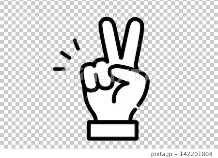 Icon illustration of a hand making a peace sign, with sleeves. 142201808