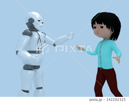 未来の医療・AIドクター・聴診器をかけて立っているAIロボットと診察指示を受ける男性 142202325