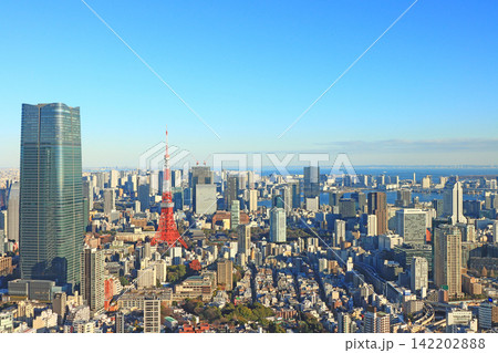 東京都港区、東京タワーと麻布台ヒルズ森JPタワーの風景 東京都港区、東京タワーと麻布台ヒルズ森JPタワーの風景 142202888