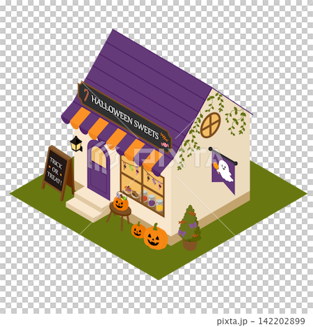Isometric Halloween candy shop Isometric Halloween candy shop 142202899