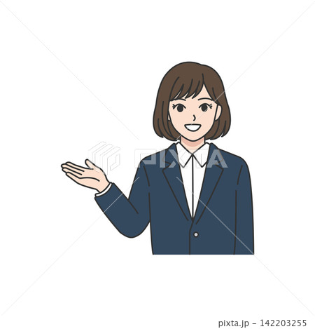 女性 ネイビースーツ 案内 片手ポーズ コールセンター ビジネス 142203255