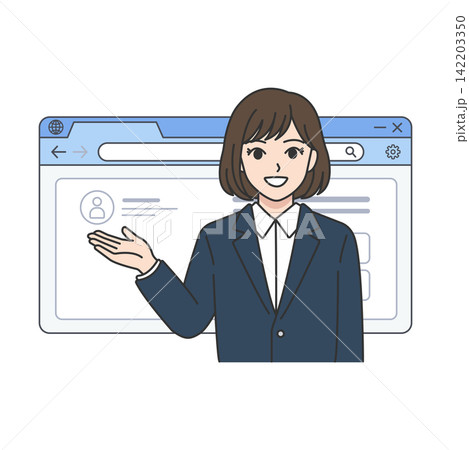女性 ネイビースーツ 案内 ブラウザ枠 ビジネス コールセンター 女性 ネイビースーツ 案内 ブラウザ枠 ビジネス コールセンター 142203350