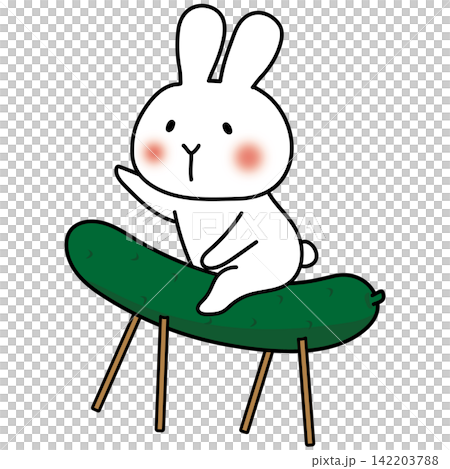 お盆の精霊馬のきゅうりに乗る白いうさぎ お盆の精霊馬のきゅうりに乗る白いうさぎ 142203788