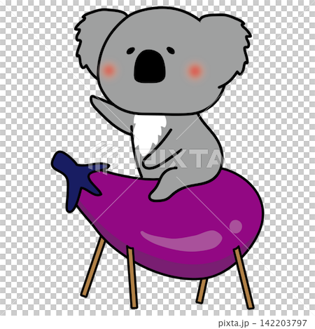 A koala riding on an eggplant, a fountain for the spirit cow of the Obon festival. A koala riding on an eggplant, a fountain for the spirit cow of the Obon festival. 142203797