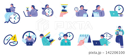 時間に追われるビジネスパーソンのイラストセット 時間に追われるビジネスパーソンのイラストセット 142206100