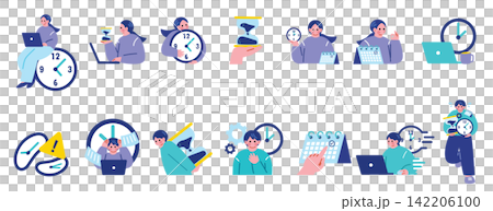 時間に追われるビジネスパーソンのイラストセット 時間に追われるビジネスパーソンのイラストセット 142206100