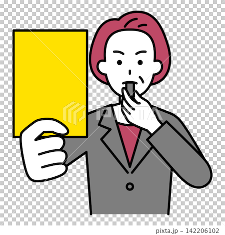 一位身穿西裝的中年婦女展示一張黃牌 142206102