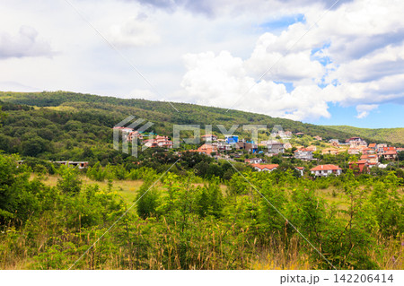 View of Sveti Vlas town and the Balkan mountains in Bulgaria 142206414