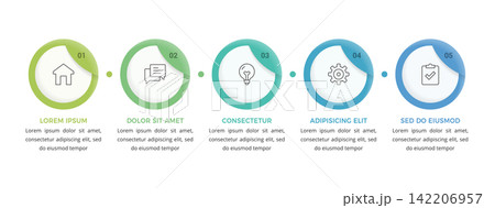 Five Step Horizontal Process Infographic Diagram with Circle Icons Five Step Horizontal Process Infographic Diagram with Circle Icons 142206957