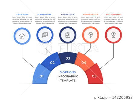 Semicircular Five Option Infographic Template with Numbered Segments 142206958
