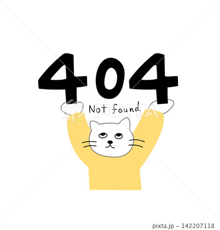 404エラーの看板を持つ主線なしの猫のキャラクター 142207118