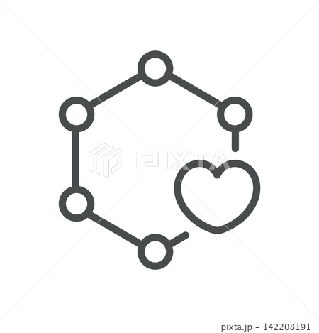 Oxytocin icon. Hormone molecule and heart symbol. Simple thin line outline vector illustration. 142208191