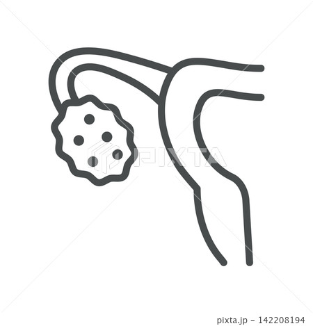 PCOS icon. Ovary with many follicles. Simple thin line outline vector illustration. PCOS icon. Ovary with many follicles. Simple thin line outline vector illustration. 142208194