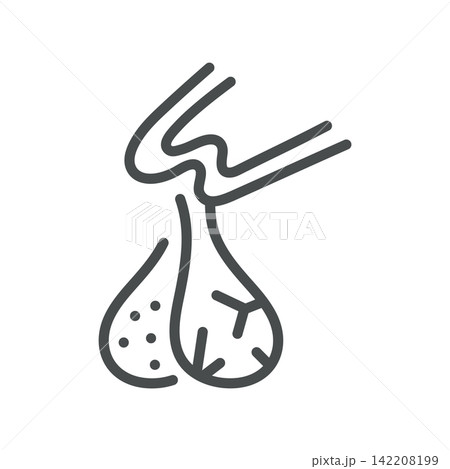 Pituitary Gland icon. Pituitary gland below the brain in anatomical outline. Simple thin line outline vector illustration. Pituitary Gland icon. Pituitary gland below the brain in anatomical outline. Simple thin line outline vector illustration. 142208199